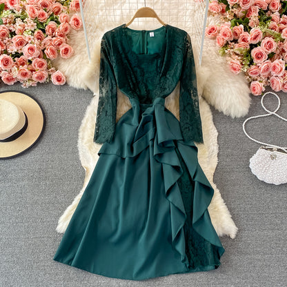 Robe taille haute à volants en dentelle cousue pour femme 3096