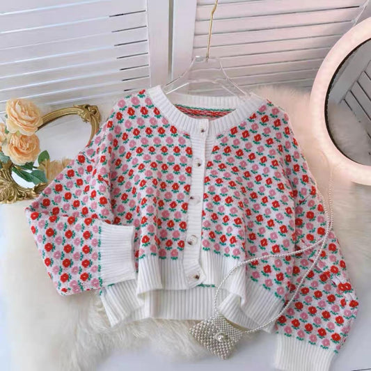 Veste pull courte polyvalente de style preppy, haut en tricot cardigan 1452