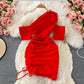 Pleated tight slim elastic Hip Wrap bottomed skirt  3249
