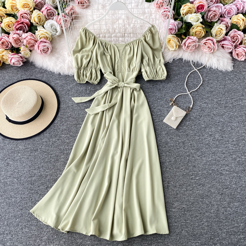 Robe à manches courtes à col carré rétro française 2877