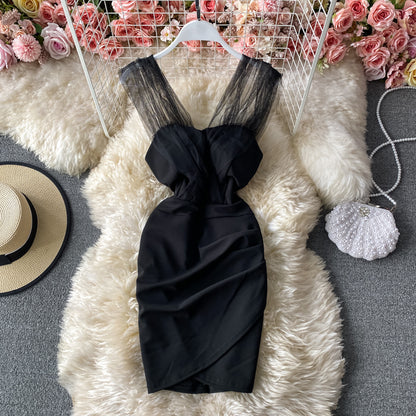 Robe portefeuille sexy en maille à épaules dénudées et aux hanches 2953