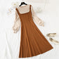 New French retro color matching college slim bottomed sweater long skirt  2424