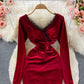 Robe sexy en velours avec décolleté en V profond et dentelle 3102