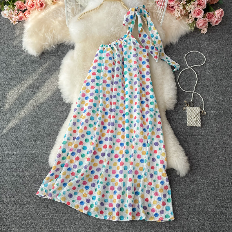 Robe à bretelles ample à pois colorés 2819
