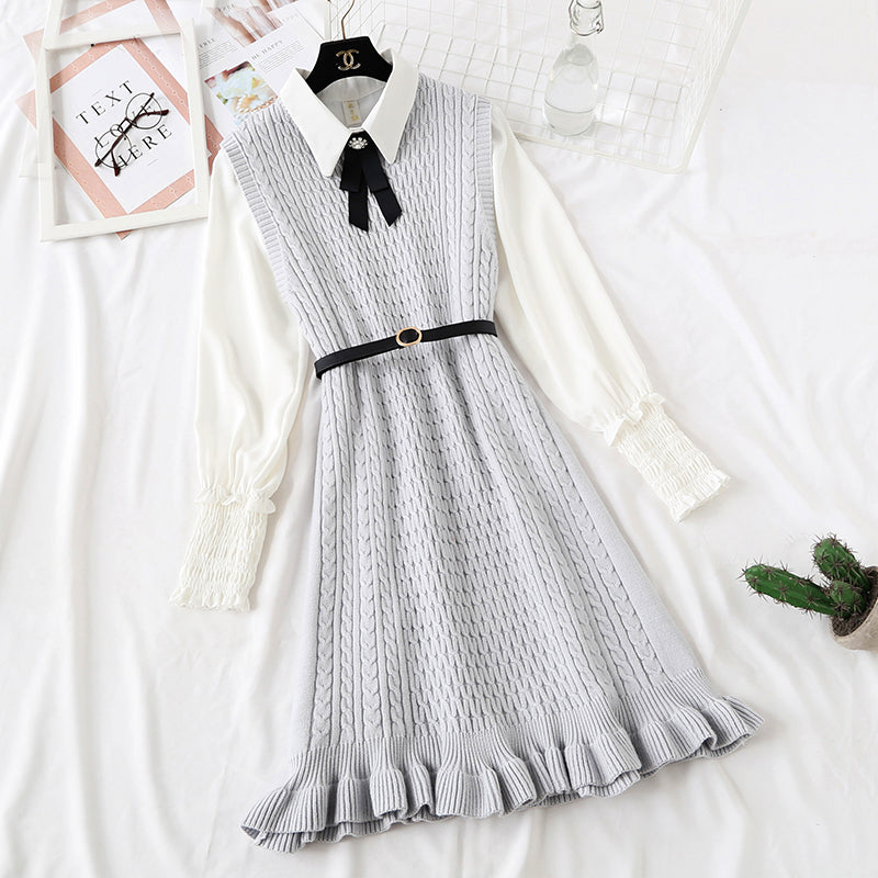 Knitted vest dress children's shirt fashion vest skirt sweater skirt two piece set  2350