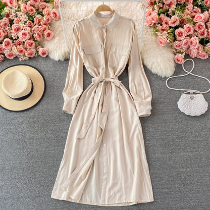 Robe mi-longue ample et ajustée à revers simple boutonnage 3245