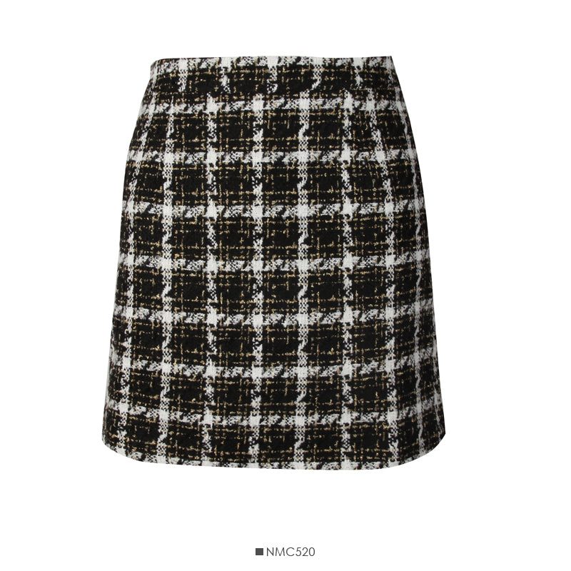 Jupe taille haute en tweed rétro de style Hong Kong pour femme 2548