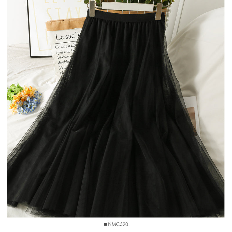 Jupe mi-longue fine taille haute couleur unie Sweet Wind 2538