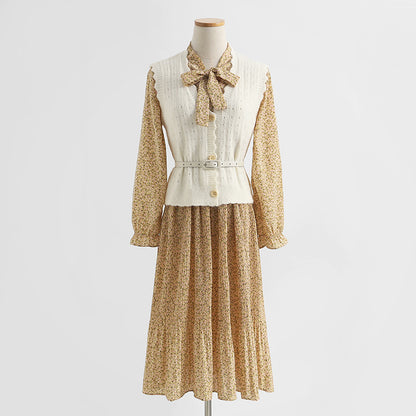 Gentle wind pleated vest skirt foreign style aging fashion two-piece suit skirt  2248