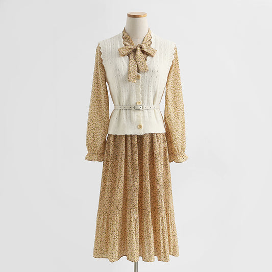 Gentle wind pleated vest skirt foreign style aging fashion two-piece suit skirt  2248