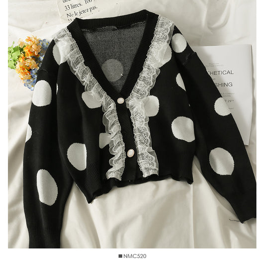 Pull à deux boutons à col bas et à gros points ondulés en maille cousue pour femme 1905