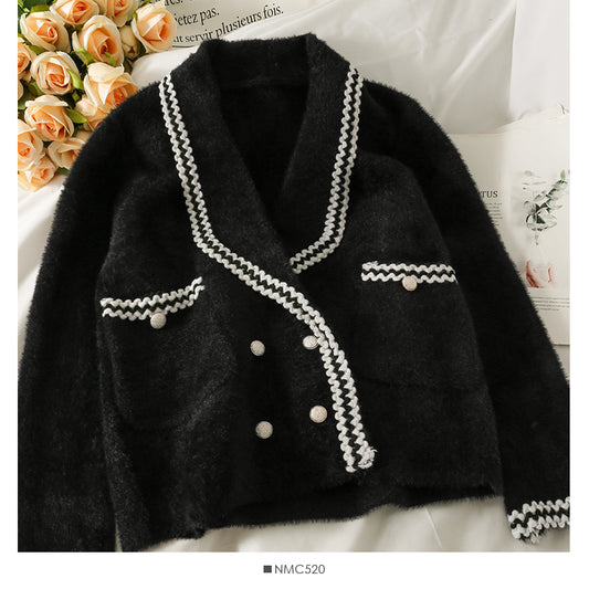 Pull femme rayé ample fin Manteau en peluche 1844
