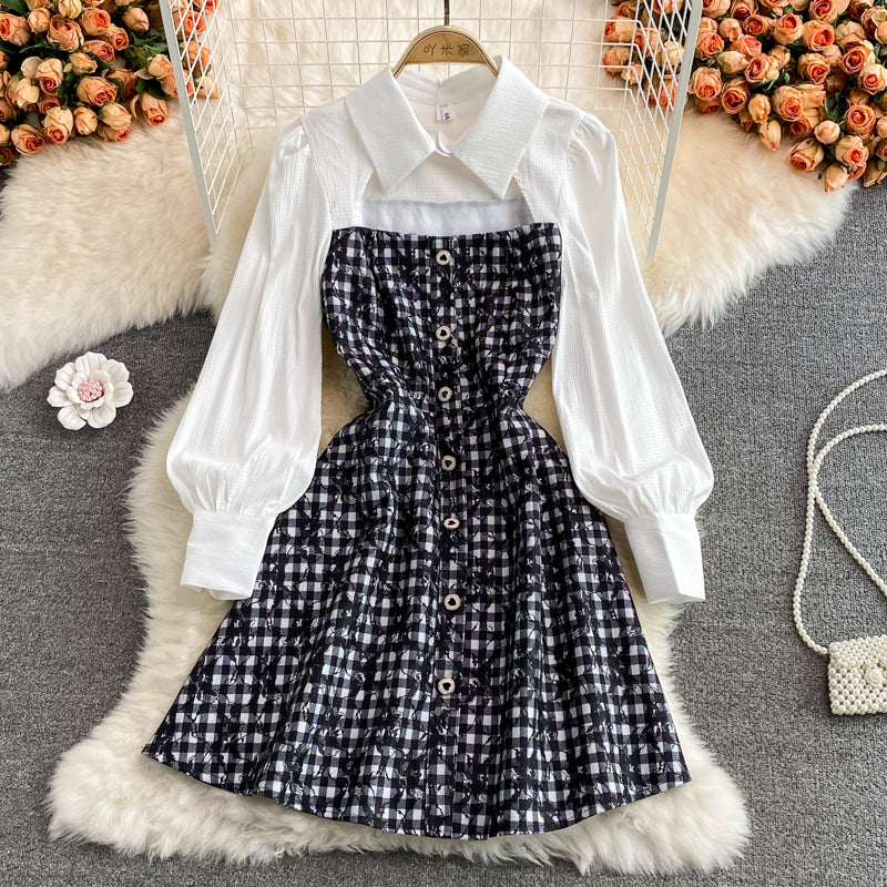 Robe patchwork à col chemise et découpe sur la poitrine, nouvelle conception 3119