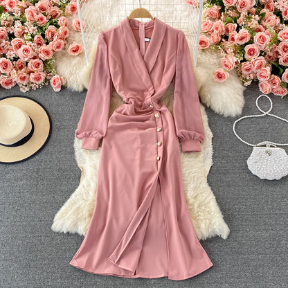 Slit waist dress elegant Hip Wrap Dress  3001