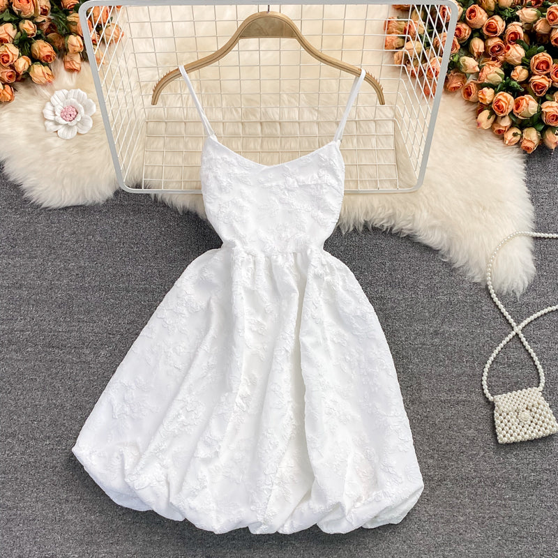 Robe jacquard douce et moelleuse taille haute jupe à bretelles princesse 2789