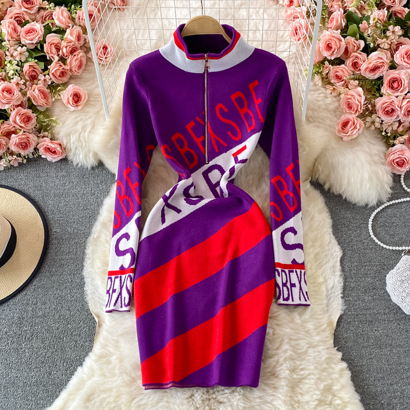 Robe moulante à imprimé lettre slim et slim 2911
