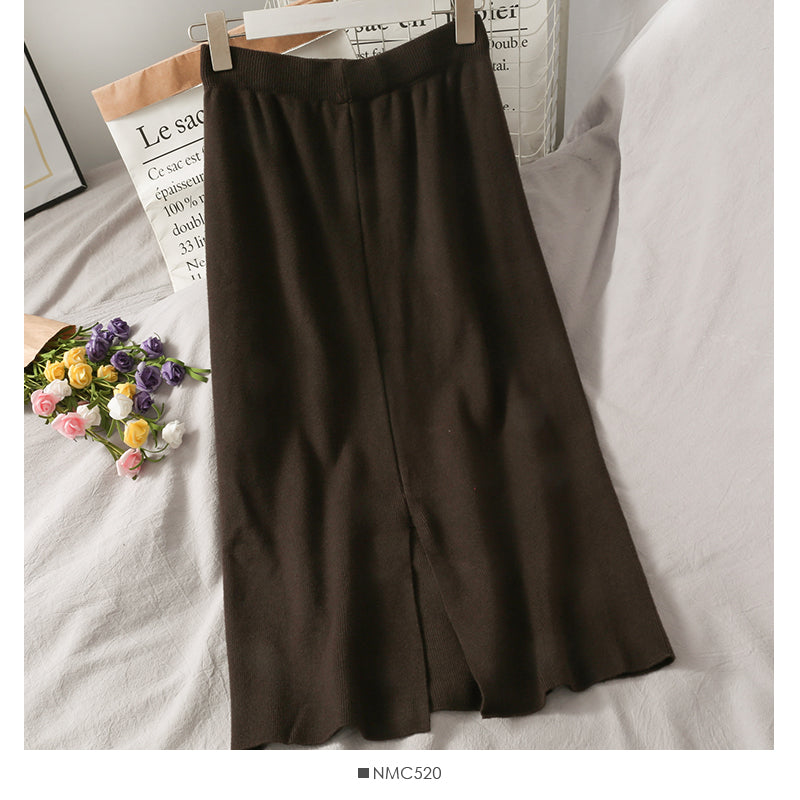 Slim and slim, medium and long split Knit Skirt, foreign style and versatile  2671