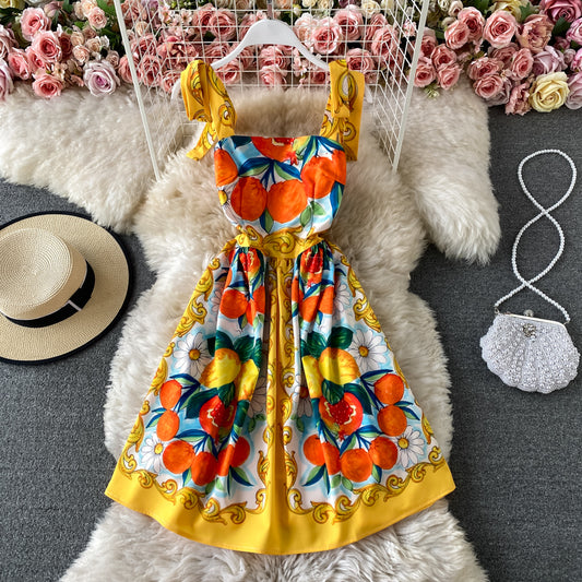 Robe à bretelles avec nœud papillon et imprimé doux, robe de réduction d'âge 3302