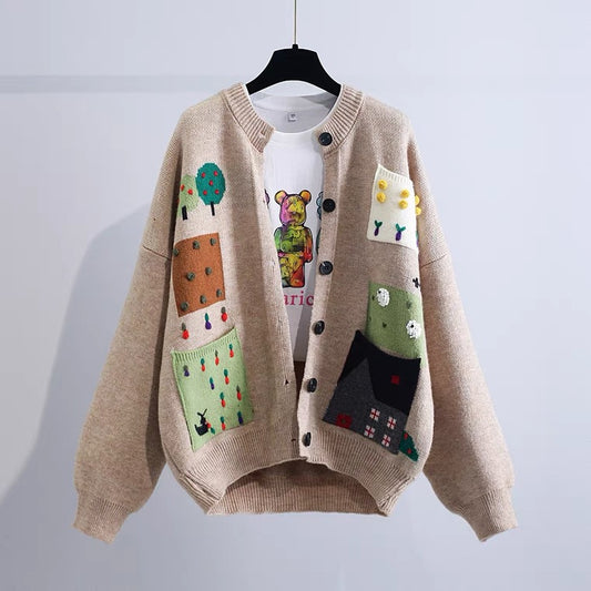Vintage, cardigan à col roulé, automne/hiver, nouveau, ample, style paresseux, manteau pull étudiant 1400 