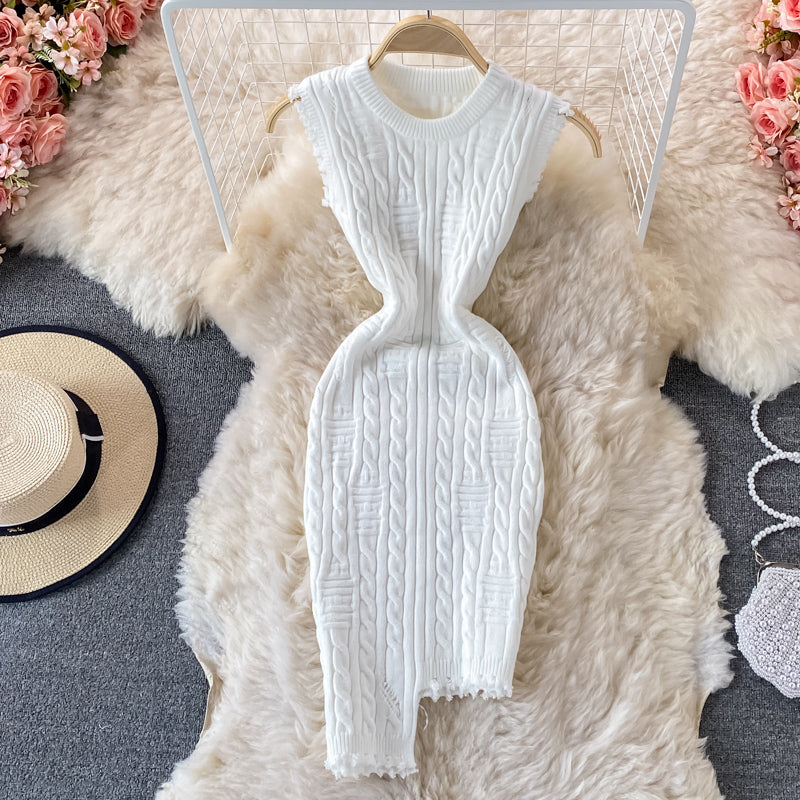 Irregular sleeveless vest knitted dress  2712