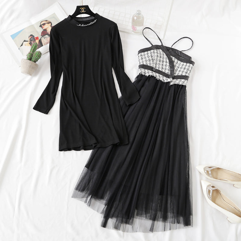 Wool suspender vest mesh bottomed dress two-piece suit  2287