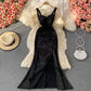 Leopard pleated waist slim split buttock dress  2757
