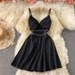 Low cut V-neck, open back, waist closed, strapless princess skirt  2784