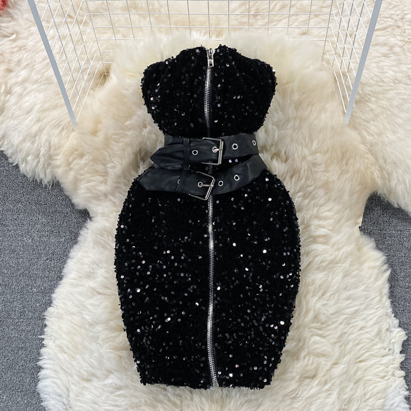 Design sense zipper Sequin glittering fashion slim fit  2781