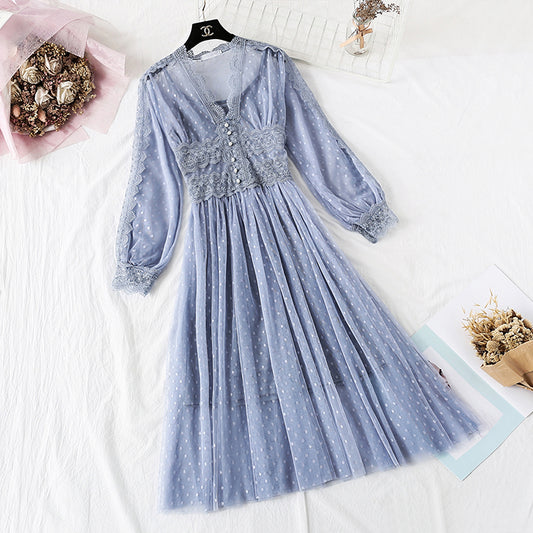 Vintage lace mesh skirt fairy super xiansen two-piece suit  2219