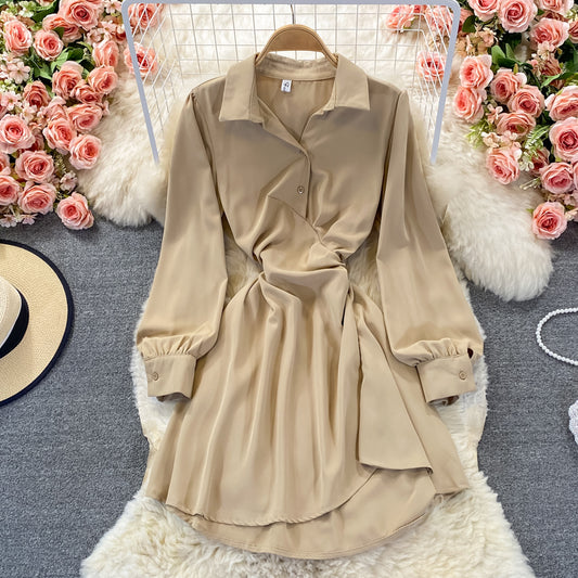 Slim long sleeve irregular A-line shirt skirt  2860
