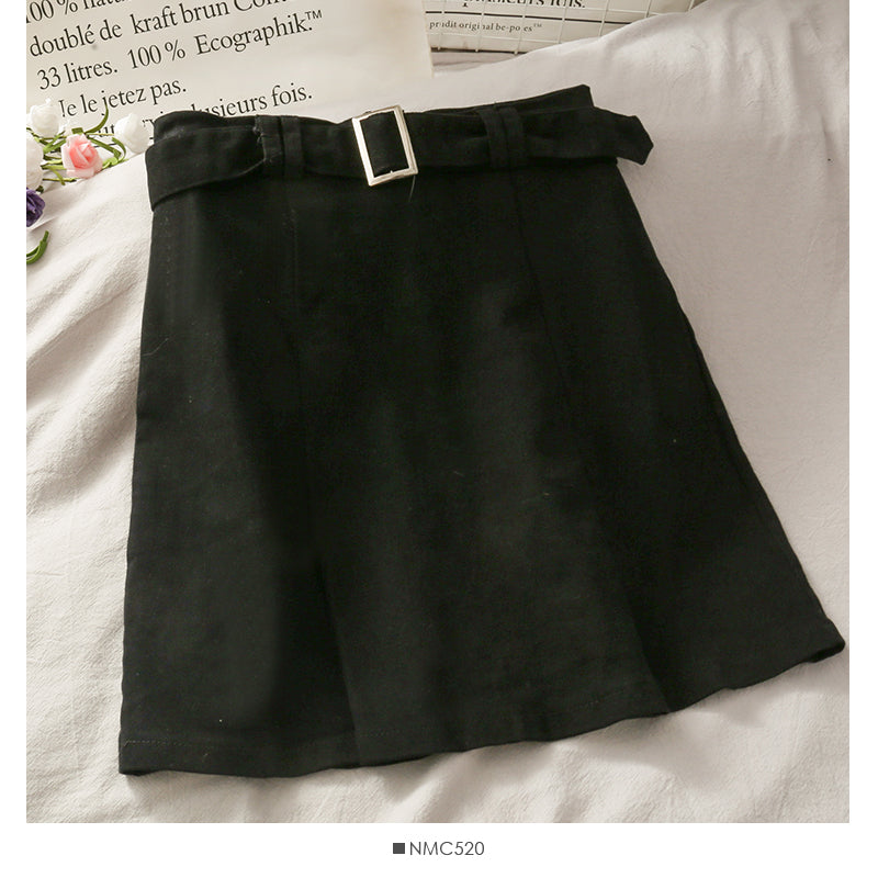 Retro leisure high waist bandage slim A-line skirt  2634