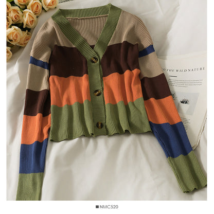 Pull coupe slim à simple boutonnage et col bas avec contraste de couleurs élégant 2070