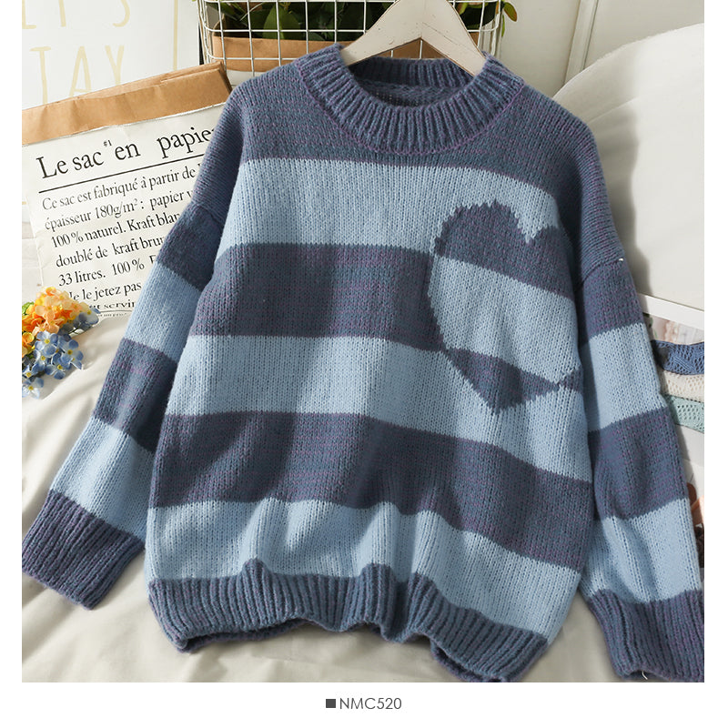 Pull ample mi-long à imprimé coeur pour femme Sweet Wind 2079 