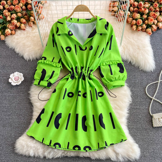 Robe à imprimé lettres à col en V, jupe pull coupe-vent douce 3113