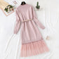 Long sweater skirt over knee net red yarn skirt two-piece suit  2142