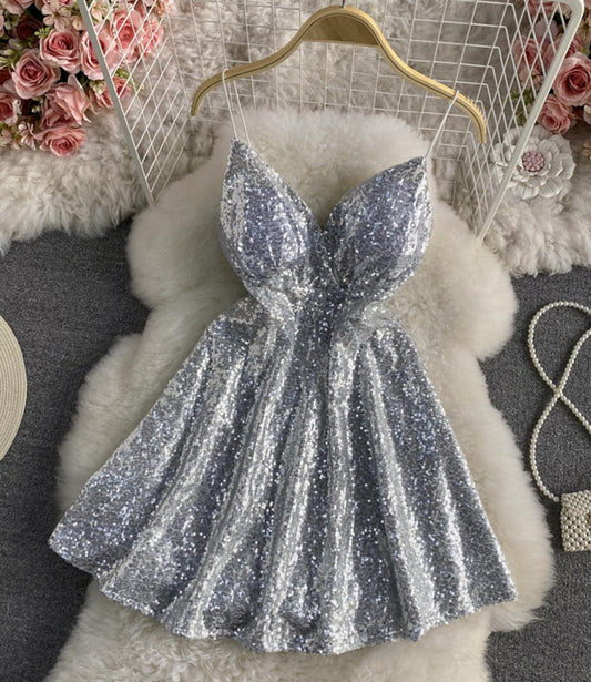 Cute A line sequins short dress  1319