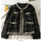 Manteau ample en tweed à carreaux pour femme, col rond, manches longues, soie brillante, laine, automne 2090