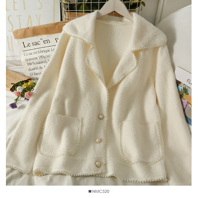 Manteau ample femme automne hiver col costume pull à manches longues 2052