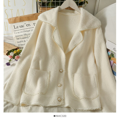 Manteau ample femme automne hiver col costume pull à manches longues 2052