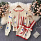 Cardigan en tricot, vintage, broderie de fleurs, pull ample à manches longues, haut à bretelles spaghetti à paragraphe court, doux deux ensembles 1339