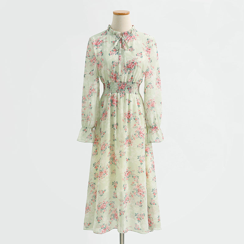 New gentle lace up long sleeve dress small and fresh  2218