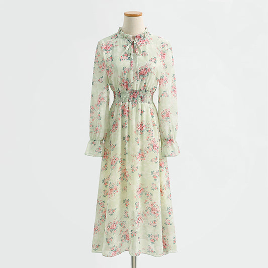 New gentle lace up long sleeve dress small and fresh  2218