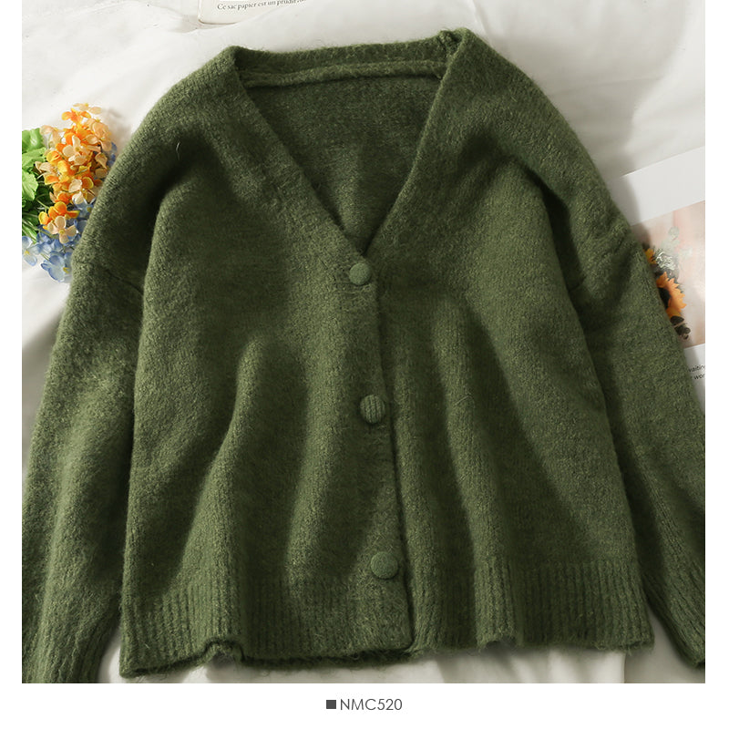 Pull femme col bas cardigan simple boutonnage haut à manches longues couleur unie polyvalent 2044