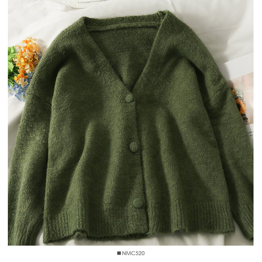 Pull femme col bas cardigan simple boutonnage haut à manches longues couleur unie polyvalent 2044