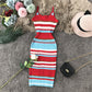 Robe cache-coeur en tricot à bretelles et rayures colorées 3278
