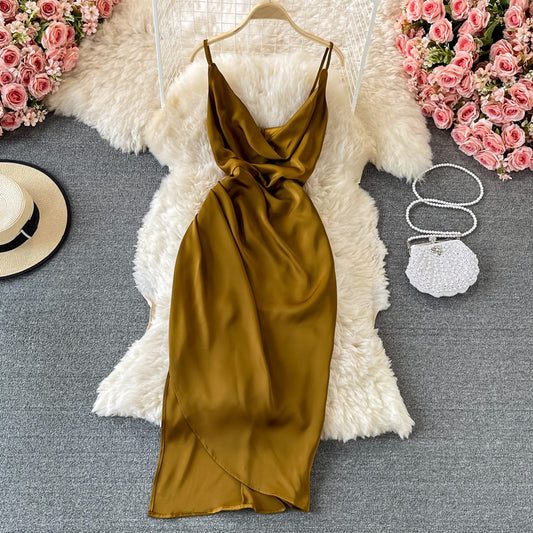 Slim and slim temperament light mature wind split Hip Wrap Skirt  2979