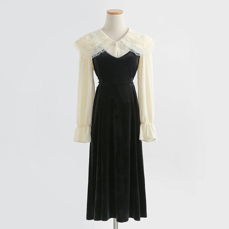Hepburn black suspender dress two piece suit female  2273