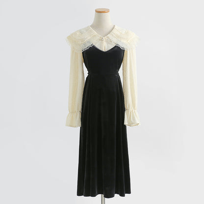 Hepburn black suspender dress two piece suit female  2273
