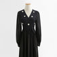 Gentle wind over the knee aging temperament thin embroidered wool dress  2231
