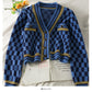 Cardigan à carreaux à trois boutons et col bas pour femme 1845
